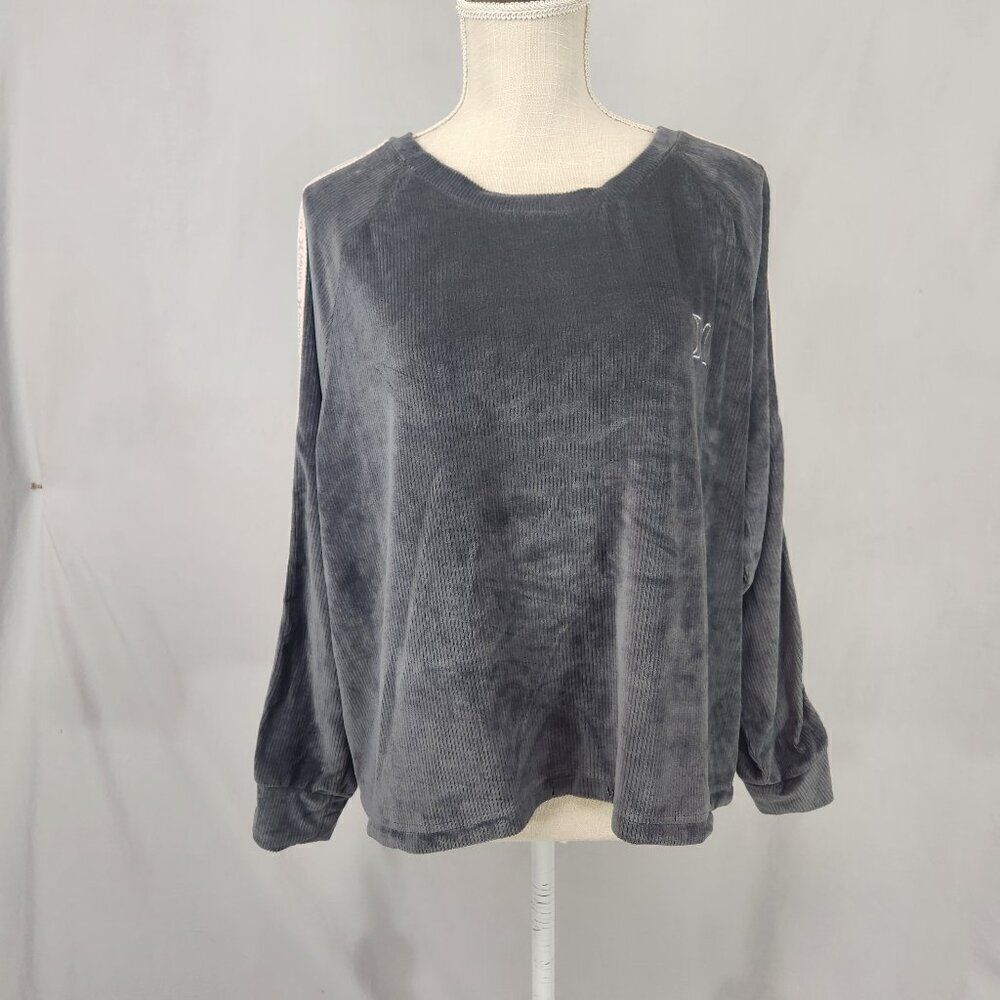 Hurley Chenille Crop Top Womnens Size XL Long Sleeve Velour Long Sleeve Gray
